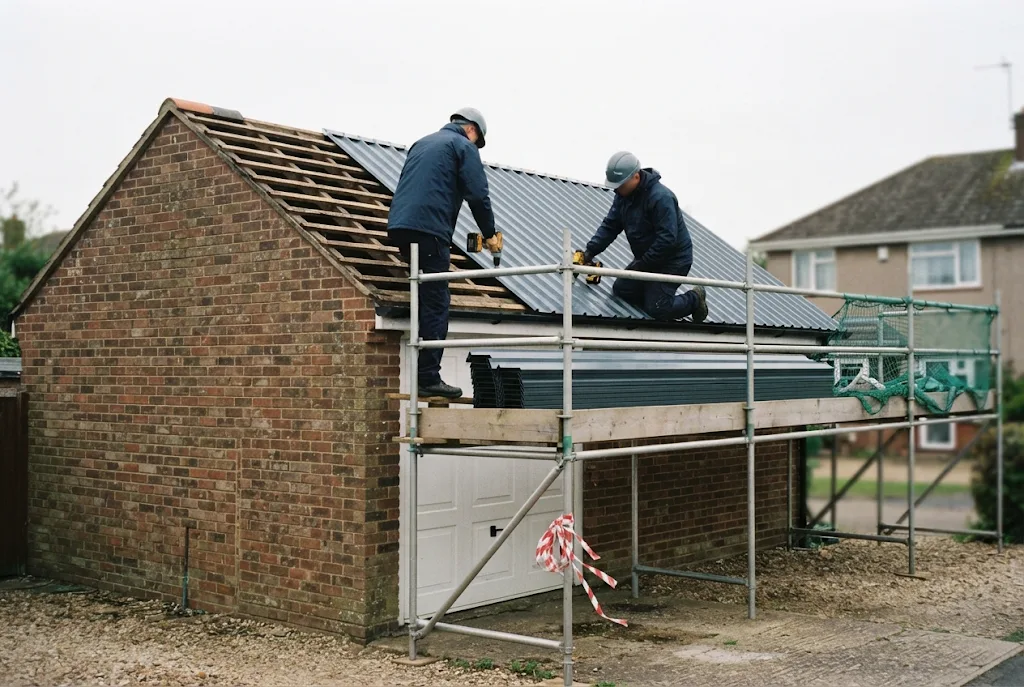 Crew fixing a new roof after removal